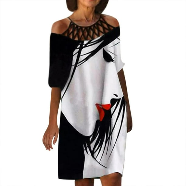 Vestidos Para Mujer Moda Cuello Redondo Estampado Suelto Cómodo 1/2 Manga Mini Vestido Odeerbi ODB124386