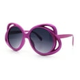 thumbnail image 4 of Womens Scribble Petal Rim Plastic Round Cute Feminine Sunglasses Fuchsia - Smoke, 4 of 8