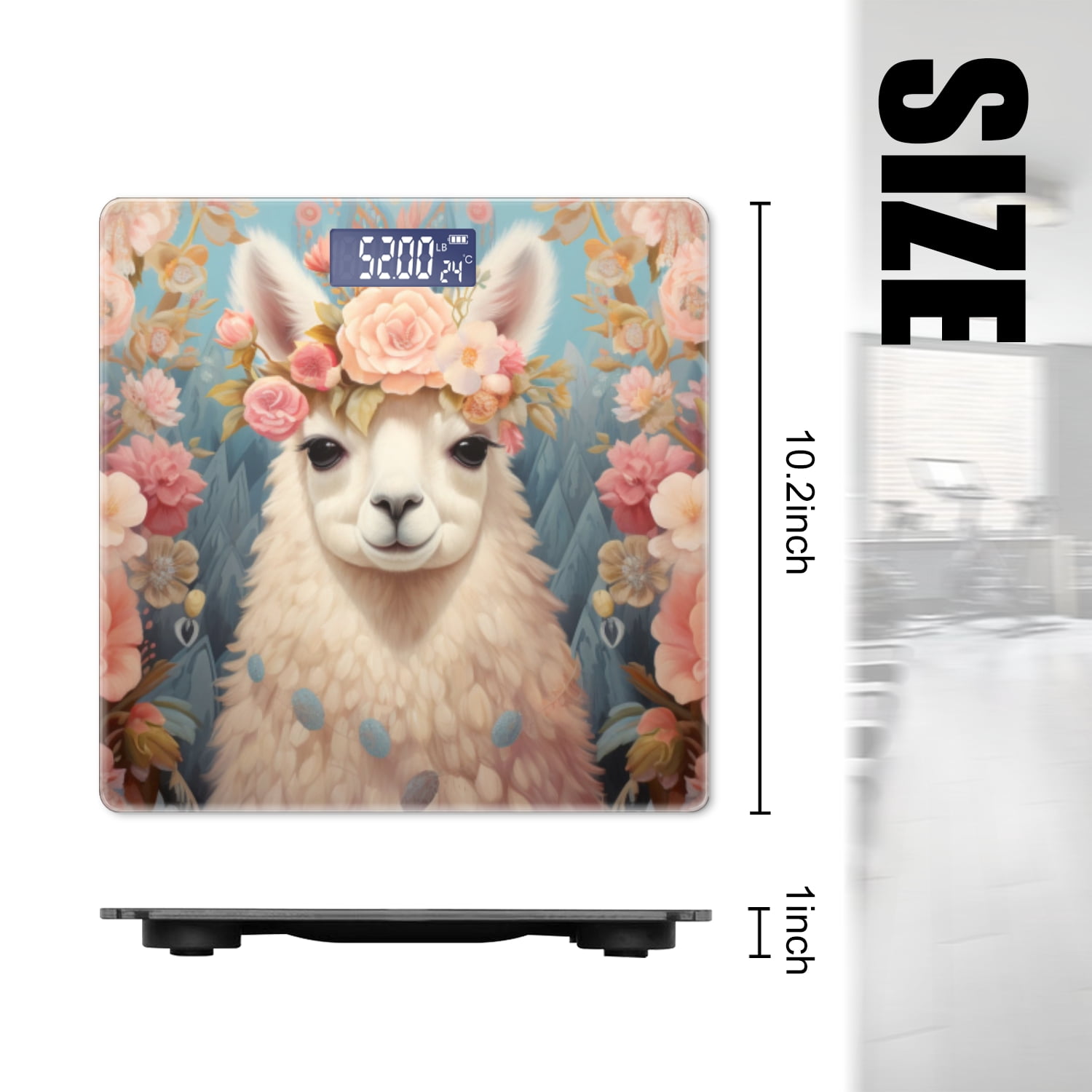 High Precision Body Weight Scale Smart Bathroom Scales with Large LCD Display(400lbs),Decorative for Bedroom-Charming Portrait Of Alpaca Adorned With Floral Headpiece