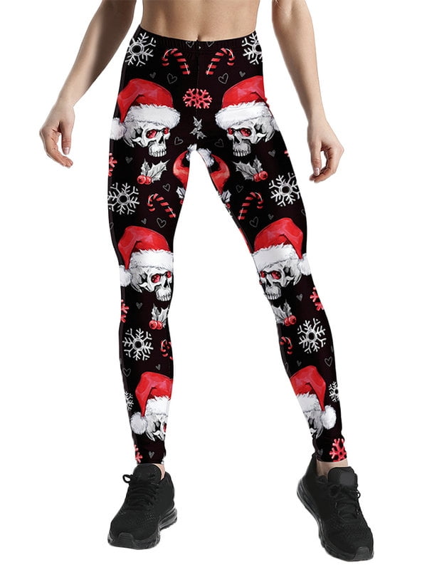 New Ladies Christmas Plus Size Leggings Womens Santa Hat Print Long Ankle Length 