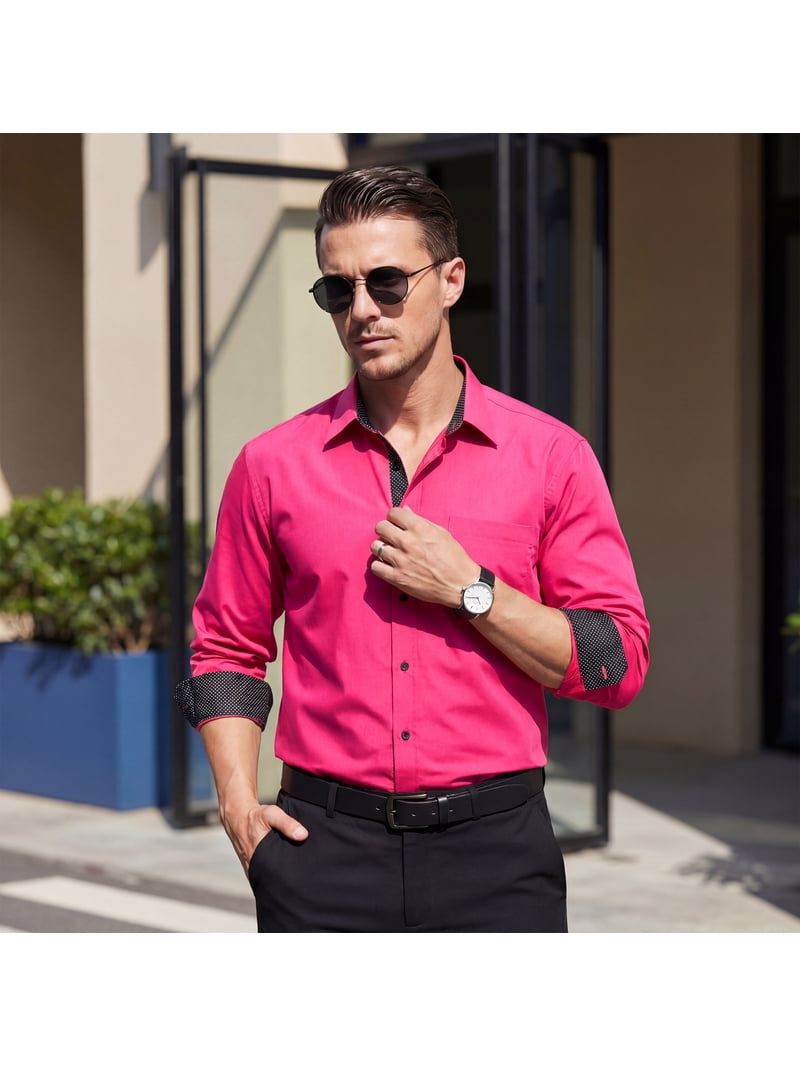 pink and black dress shirt Black with Neon Pink Moisture Wicking Dress Shirt