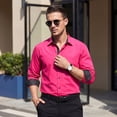 thumbnail image 3 of Mens Dress Shirt Button-Up Long Sleeve Regular Fit Shirt with Paisley Inner Contrast Hot Pink, 3 of 9
