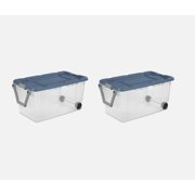 160 Quart Wheeled Clear Storage Container with Handle, Blue, Pack of 2