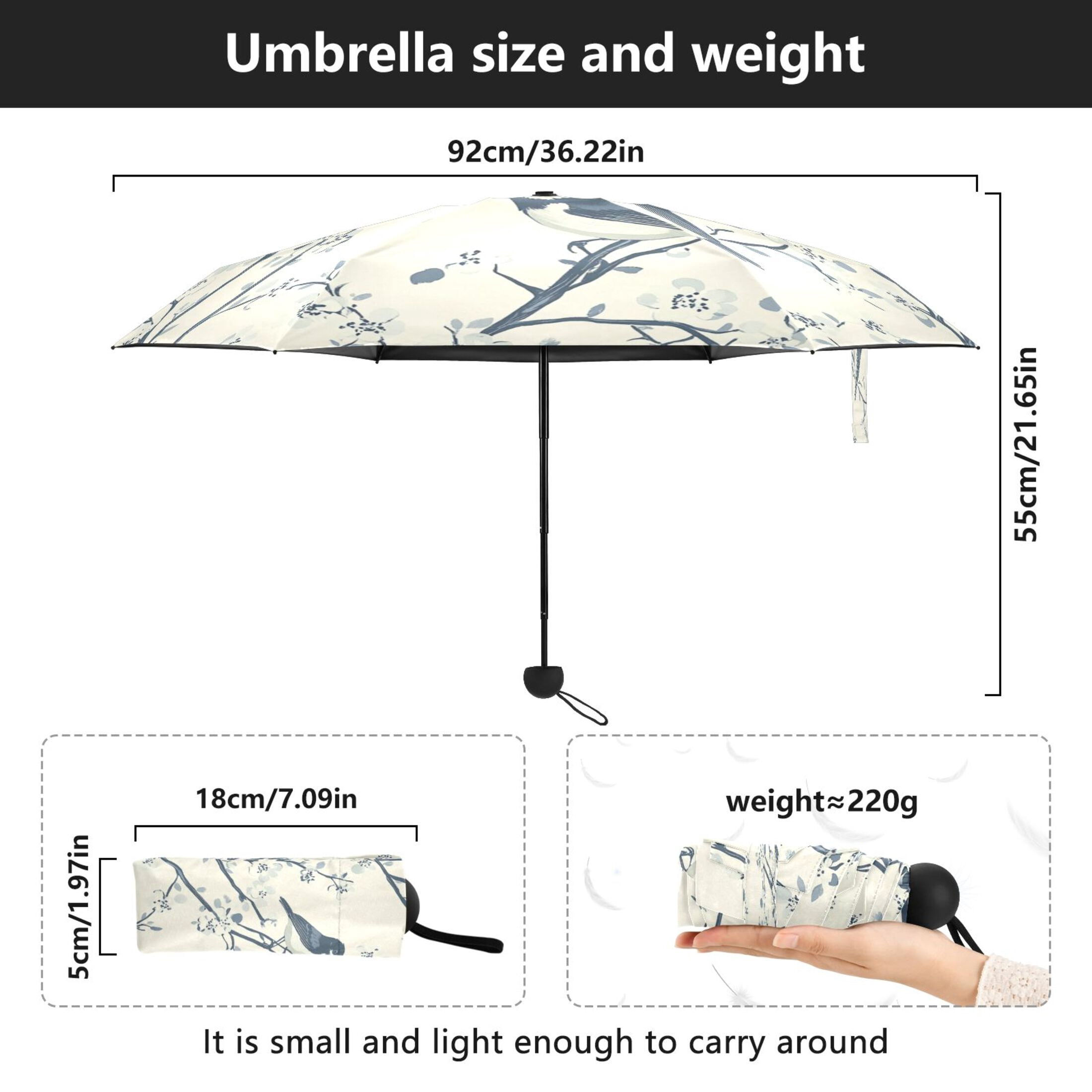 Birds and Flowers Pattern Umbrellas for Sun Auto Open Close UV50+ Waterproof 5-Fold Compact Fiberglass Frame