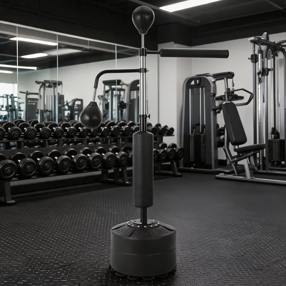 Freestanding Boxing Punching Bag Set – 360°  Spinning Bar. Dual Speed Bags & Heavy Duty Stand – Includes Gloves – Adjustable Height – Ideal for Adult & Teen Home Gym Boxing. Kickboxing & Speed