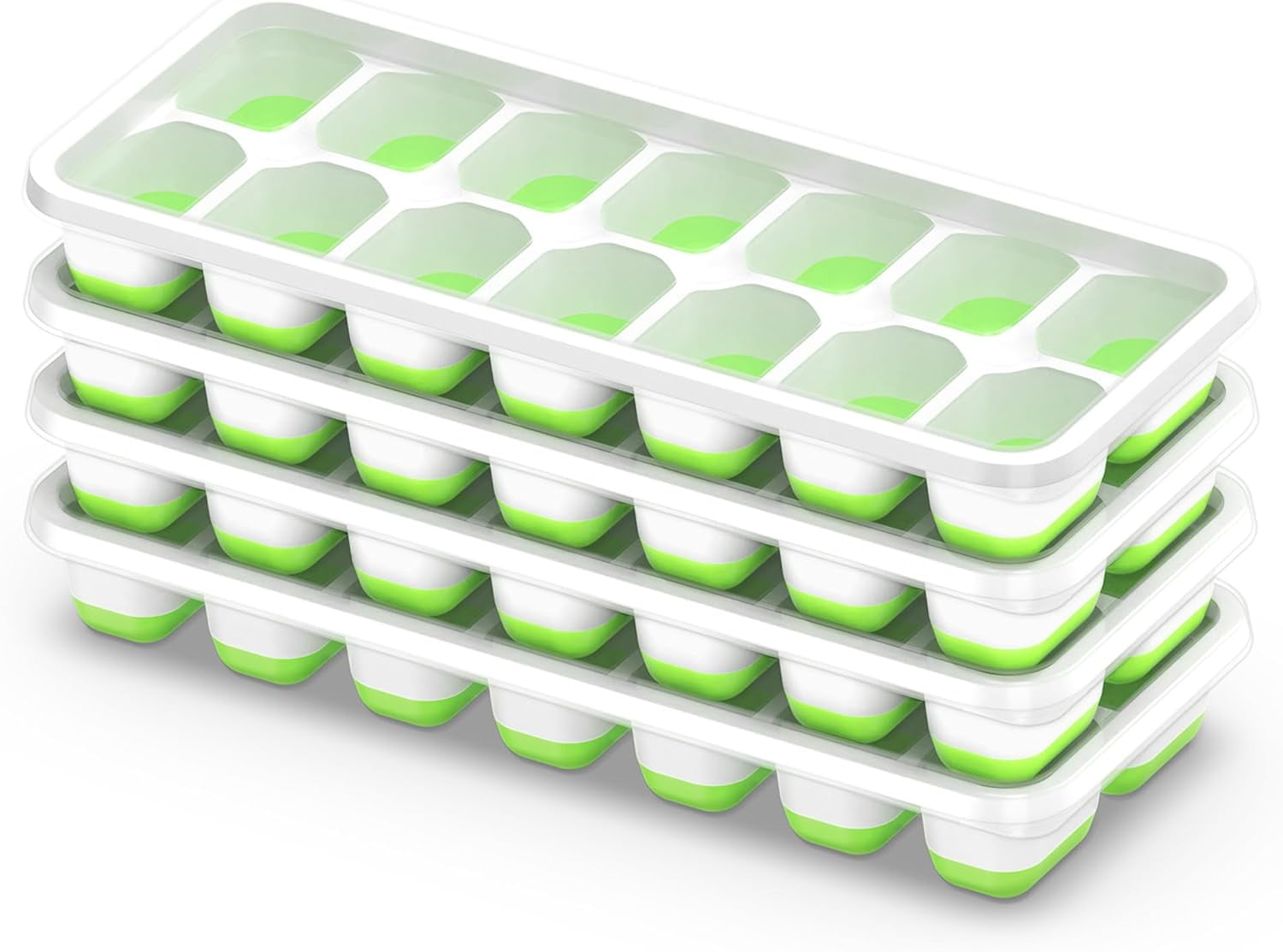 GTNY Ice Cube Tray Set With Lid & Container - 72 Cube Silicone Tray, BPA Free, Easy Release, Includes Scoop & Storage Box, White