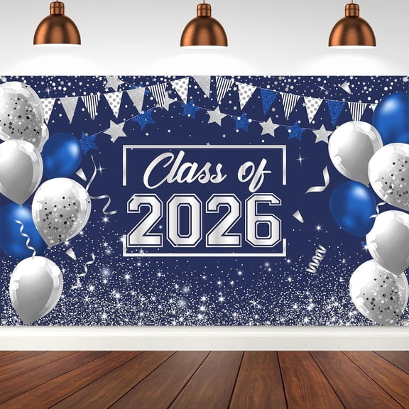 Balloon Graduation Party Backdrop Blue Congrats Grad Class of 2026 Banner Supplies Photo Booth Props