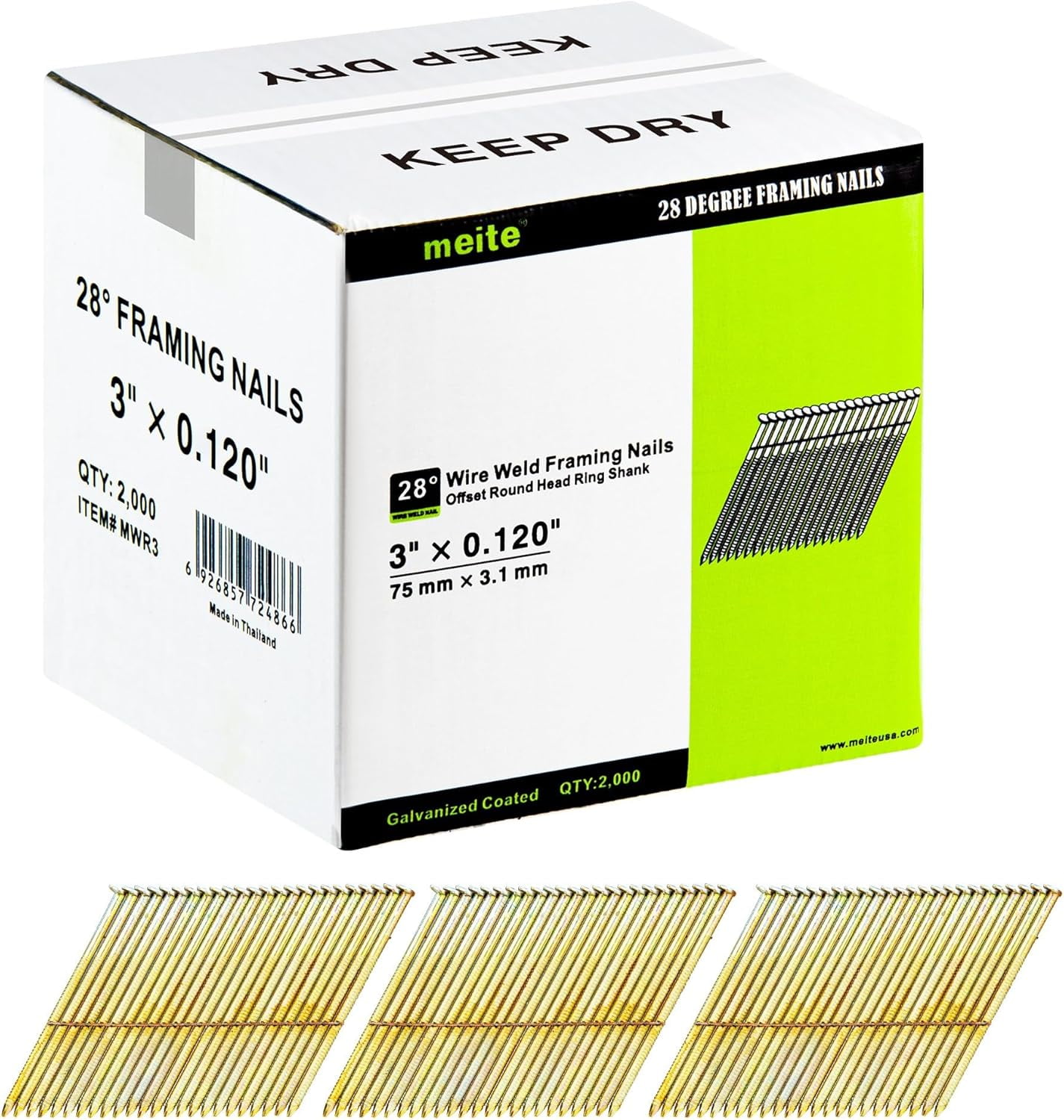 Bostitch RH-S8DR113HDG Stick Framing Ring Nails 2-3/8 X .113 Inch