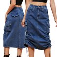 thumbnail image 4 of Chenyin Women's High Waisted Denim Maxi Skirts Summer Washed Jean Short Skirts with Pockets Long Skirts for Womens Size S-2XL, 4 of 9