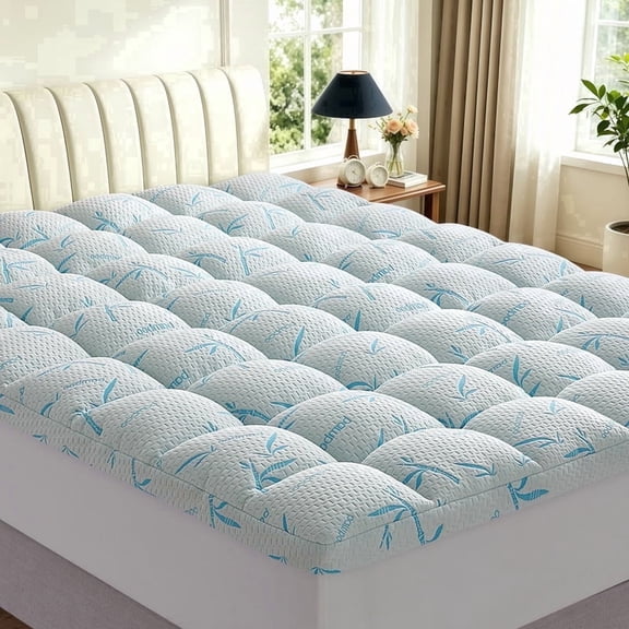 COZY HARBOR Blue Cooling Bamboo Mattress Topper, Extra Thick & Soft Breathable,Full