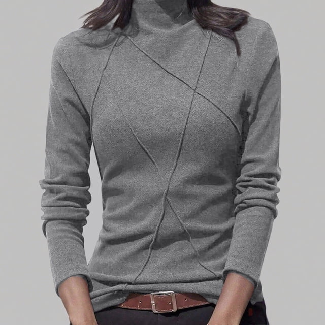 Uootdi Hauts Décontractés pour Femmes Col Roulé Manches Longues Texture Croisée Chemises Ajustées pour Bureau Trajet Cadeau