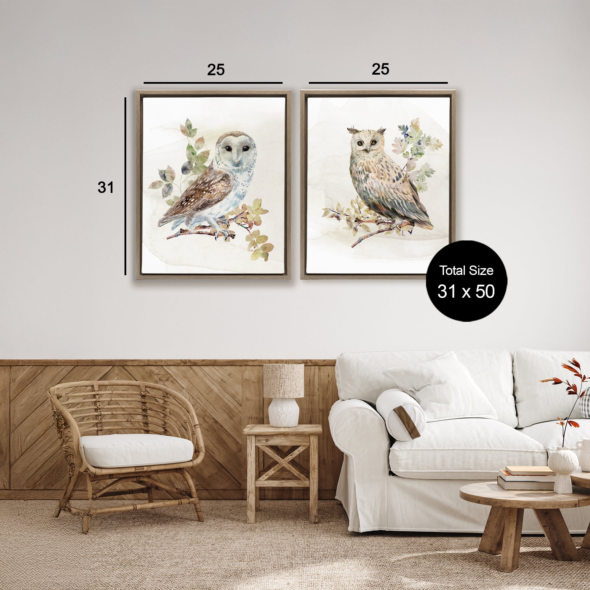 Stupell Industries Owls Perched in Foliage 2 Piece Brown Framed Floater Canvas Set, design by CAD Designs
