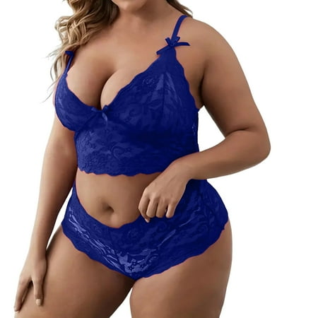 Midwennn Plus Size Lingerie Nightgown for Women Sexy Lace Bralette High Waist Panty Nightgown Lingerie for Women Unwrap