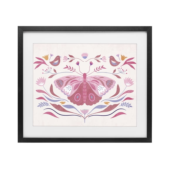 Stupell Industries Pink Boho Butterfly Black Framed Print Under Glass, design by Kim Allen