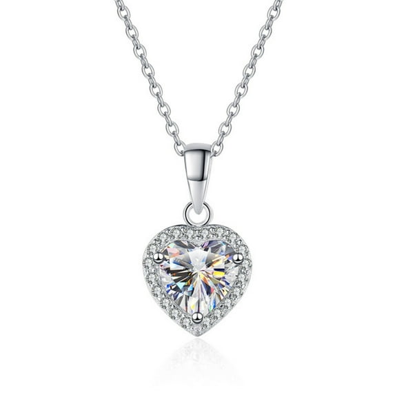 1ct Heart Cut D Color VVS1 Moissanite Pendant Necklaces for Women White/Green/Pink Diamond Necklaces 925 Sterling Silver Necklaces for Women with Certificate