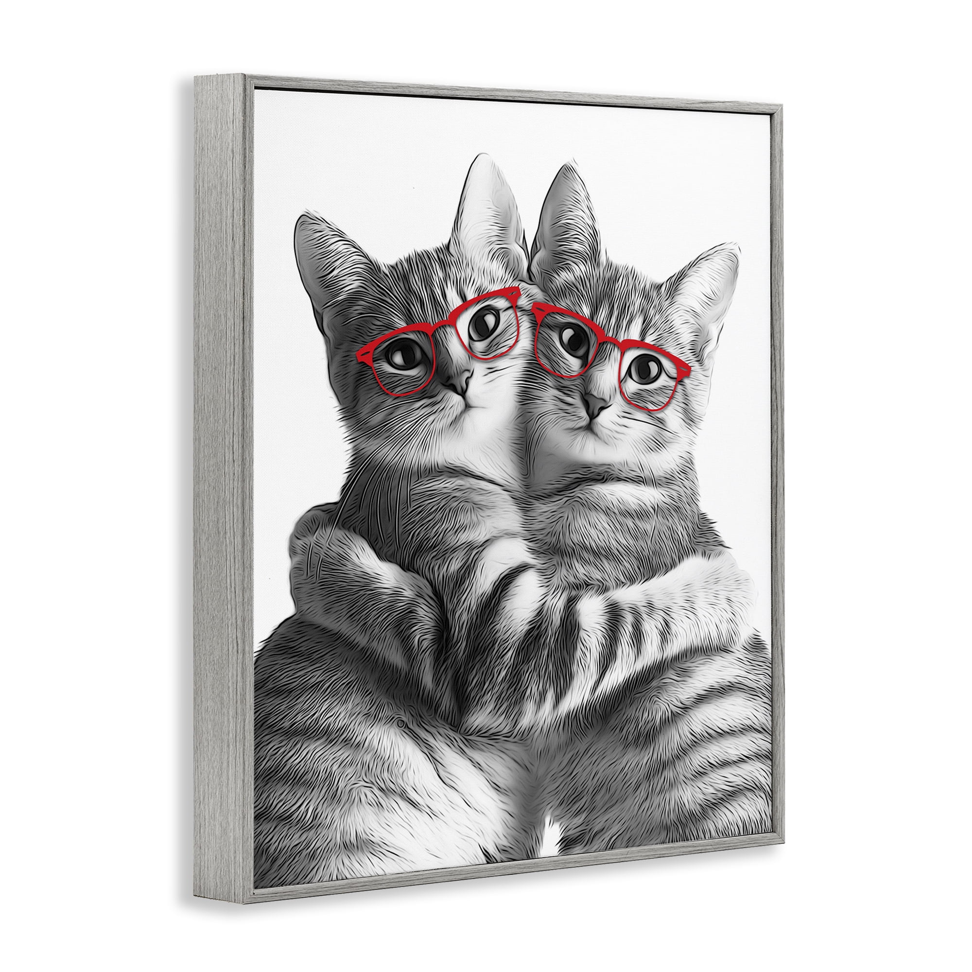 Stupell Industries Cat Pair with Glasses Animals & Insects Painting Gray Framed Art Print Wall Art, 24 x 30