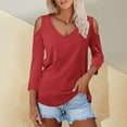 thumbnail image 5 of Red Women's Long Sleeve T-shirt, 3/4 Length Sleeve Womens Tops 2025 Spring Neck Casual Print Tunic T Shirts Three Quarter Length Womens Tops,Women's Long sleeve T-shirt S, 5 of 7
