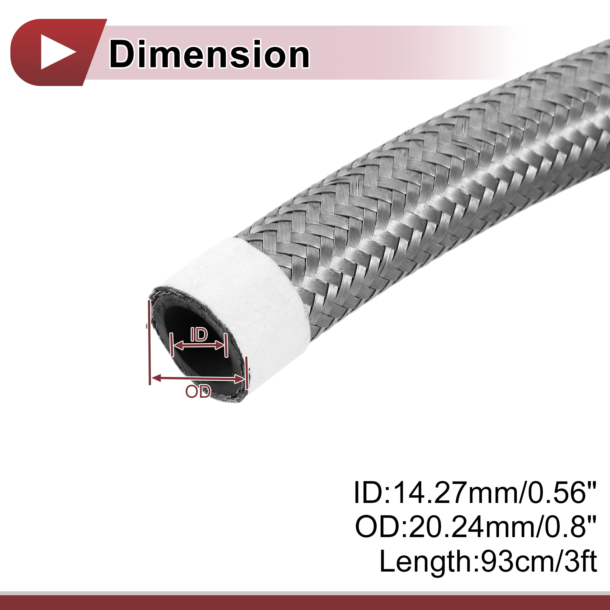 Unique Bargains AN8 Fuel Line Hose 3ft Vacuum CPE Rubber Silver 0.56"ID 0.8"OD