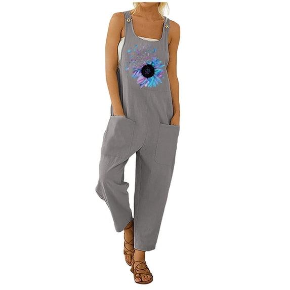 asdoklhq Womens Jumpsuits and Rompers,Casual Loose Jumpsuit Print Beach Style Sleeveless Slim Suspenders
