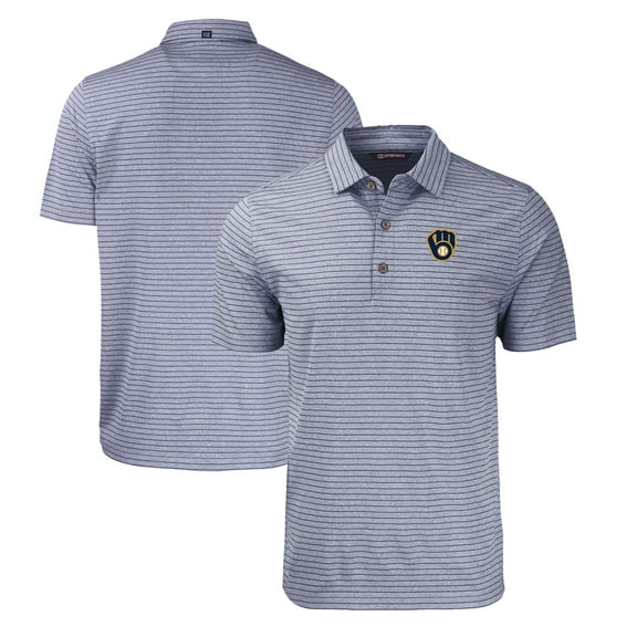 Men's Cutter & Buck Heather Navy Milwaukee Brewers Big & Tall Forge Eco Heathered Stripe Stretch Recycled Polo
