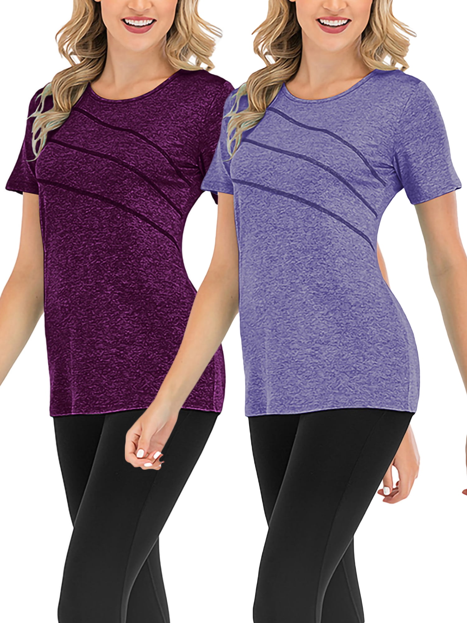 MAWCLOS 2 Pack Womens Athletic Shirts Crewneck Short Sleeve Moisture