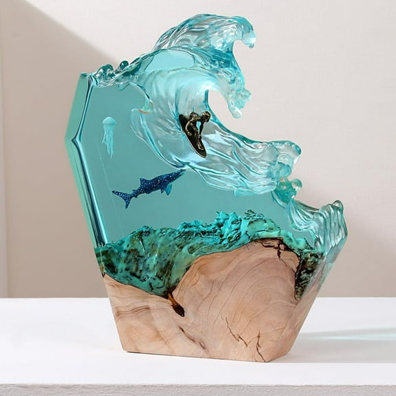 Ornaments Resin Ocean’s Wave Night Light, Handcrafted 3D Ocean Scene Display, Adjustable LED Ambient Lighting, Ideal Desktop Decoration and Unique Gifting Option