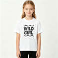 thumbnail image 2 of Wild Girl Girls Graphic Tee, Retro Checkered Flag Racing Skater 100% Cotton Kids Short Sleeve T-Shirt, 2 of 5