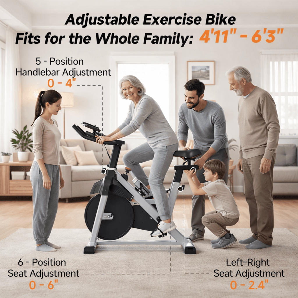 USLIM Magnetic Exercise Bike for Home, Silent Belt-Drive Stationary Bike with Brake Pad, Comfort Seat, 330 lb Capacity, Gray