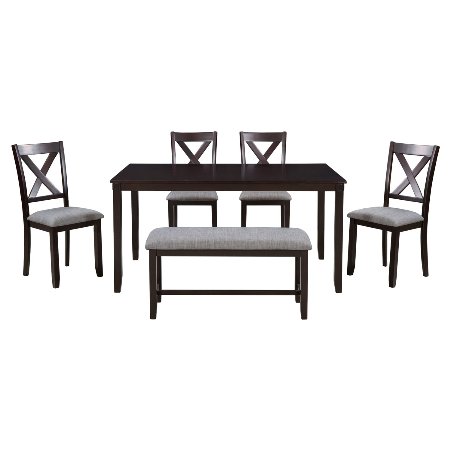 Kadyn Rectangular Dining Table Set 6 Pc, Wooden Modern Dining Chairs Seat, 6-piece Kitchen Dining Table Set Dining Table, 4 Dining Chairs and Bench, Espresso Kadyn Rectangular Dining Table Set 6 Pc, Wooden Modern Dining Chairs Seat, 6-piece Kitchen Dining Table Set Dining Table, 4 Dining Chairs and Bench, Espresso