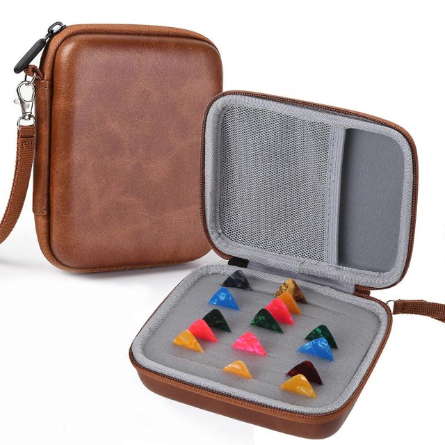 Guitar Pick Holder Case Guitar Accessory Storage Pouch with 15Free Guitar Picks Portable Zipper Guitar Picks Storage Box