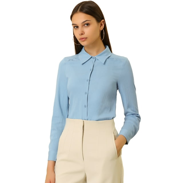 Unique Bargains Chemise Décontractée à Col en V Manches Longues pour Femmes