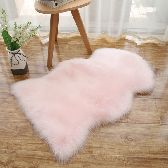 FUDAKUNA Soft Plush Light Pink Area Rugs Mat 20 x 32inch Faux Fur Sheepskin Shaggy Small Carpet for Bedroom Living Room Nursery Cushion