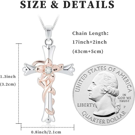 Cross Necklace For Women | Silver Faith Birthstone Cross Pendant With Birth Flower Jewelry Gifts For Teen Wife Women For Birthday Anniversary[o3399]