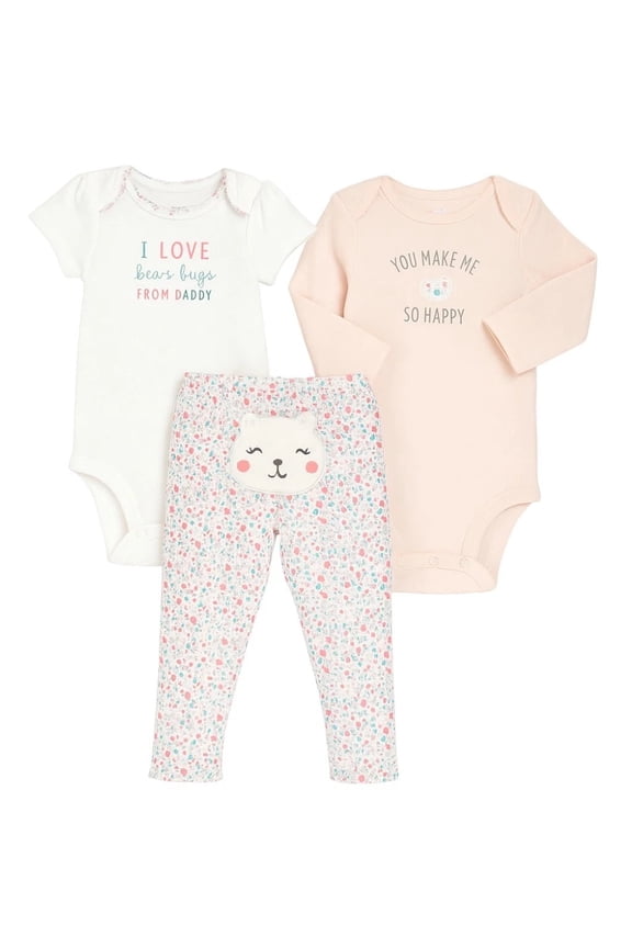 Baby Girls 3pc Top & Leggings Outfit Set Size 24M Pink Multi Bear Flower