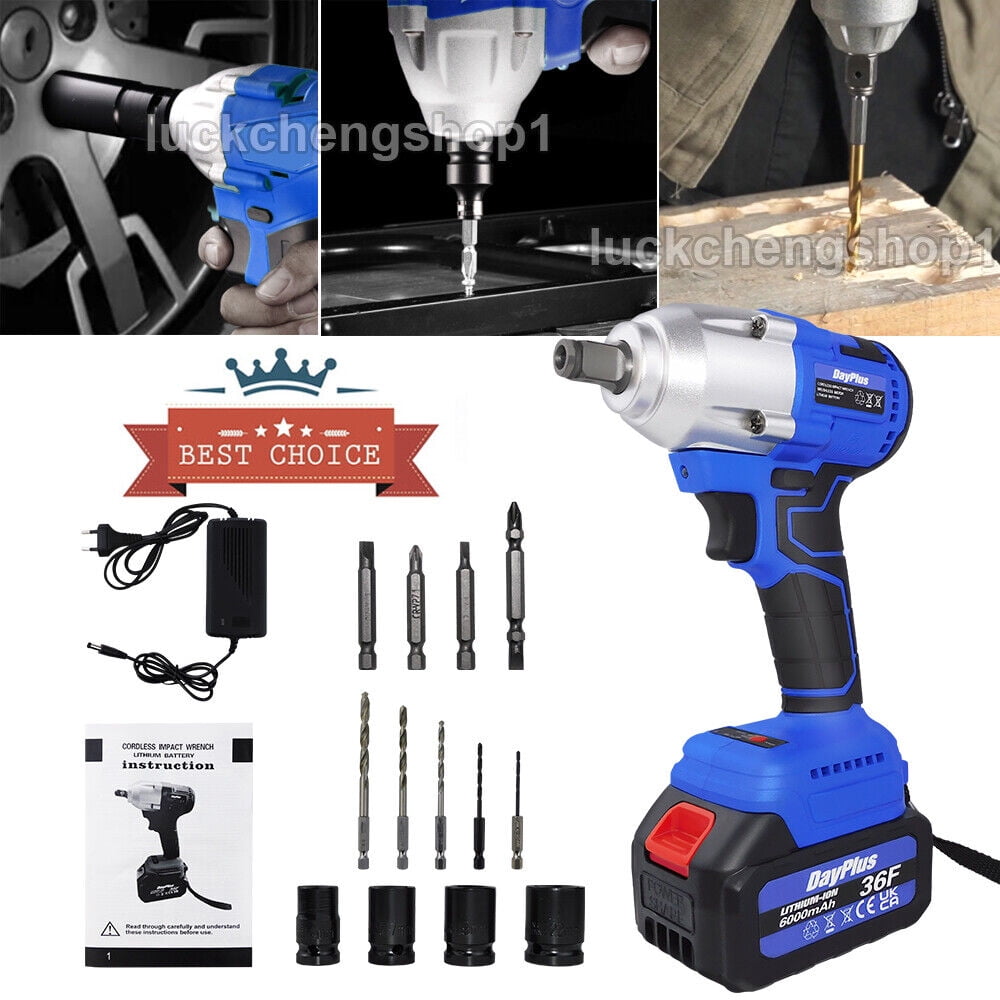 21V Battery Cordless Impact Wrench&Drill 1/2" Driver Ratchet Rattle Nut Gun LED Worklight
