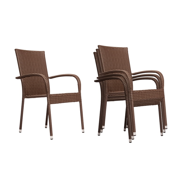 Patio Sense Morgan Wicker Dining Chairs, Brown, Set of 4 photo 1
