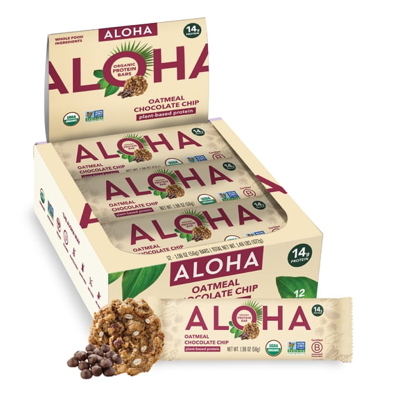 ALOHA Plant Based Protein Bars, Oatmeal, 14g Protein (Pack of 12)