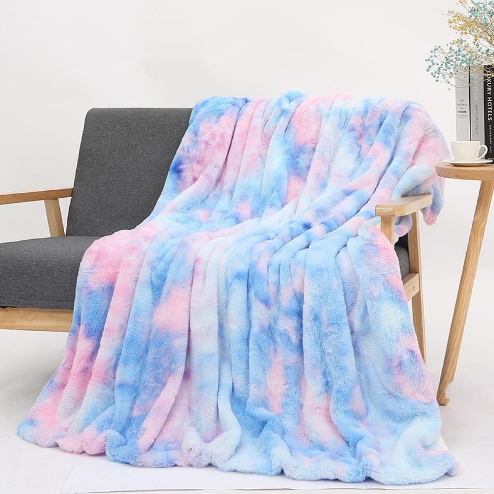 Double Bed Soft Faux Mink Blanket Throw for Sofa 150 x 200cm Blue-Pink-Turquoise 