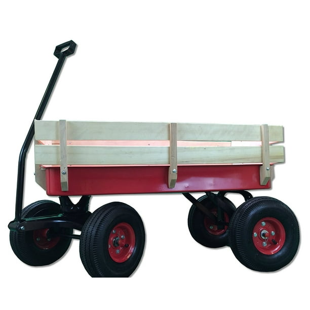 All Terrain Steel and Wood Pull Cart Wagon For Kids w/ Extra Large 10