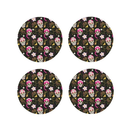 

Tideii Skull Daisy for Leather Coasters 4 Pieces Anti-fouling and Anti-scalding Decorative Coasters Suitable for Restaurants Kitchens Coffee Shops-Round Shape