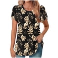 thumbnail image 1 of Mujeres de Manga Corta Tops Cuello Redondo Plisado Túnica, Tapa Casual Doblado Doblado Impreso Moda, 1 of 6