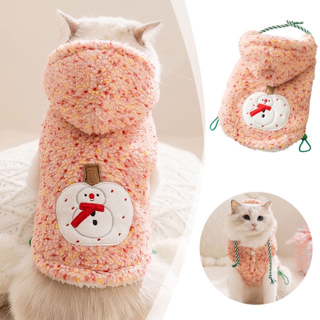 Festive Snowman Pet Hoodie Cozy Winter Warmth Jacket for Cats and Small Dogs