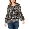 thumbnail image 2 of I.N.C Womens Crinkle Sleeve Pullover Blouse, Black, X-Large, 2 of 2