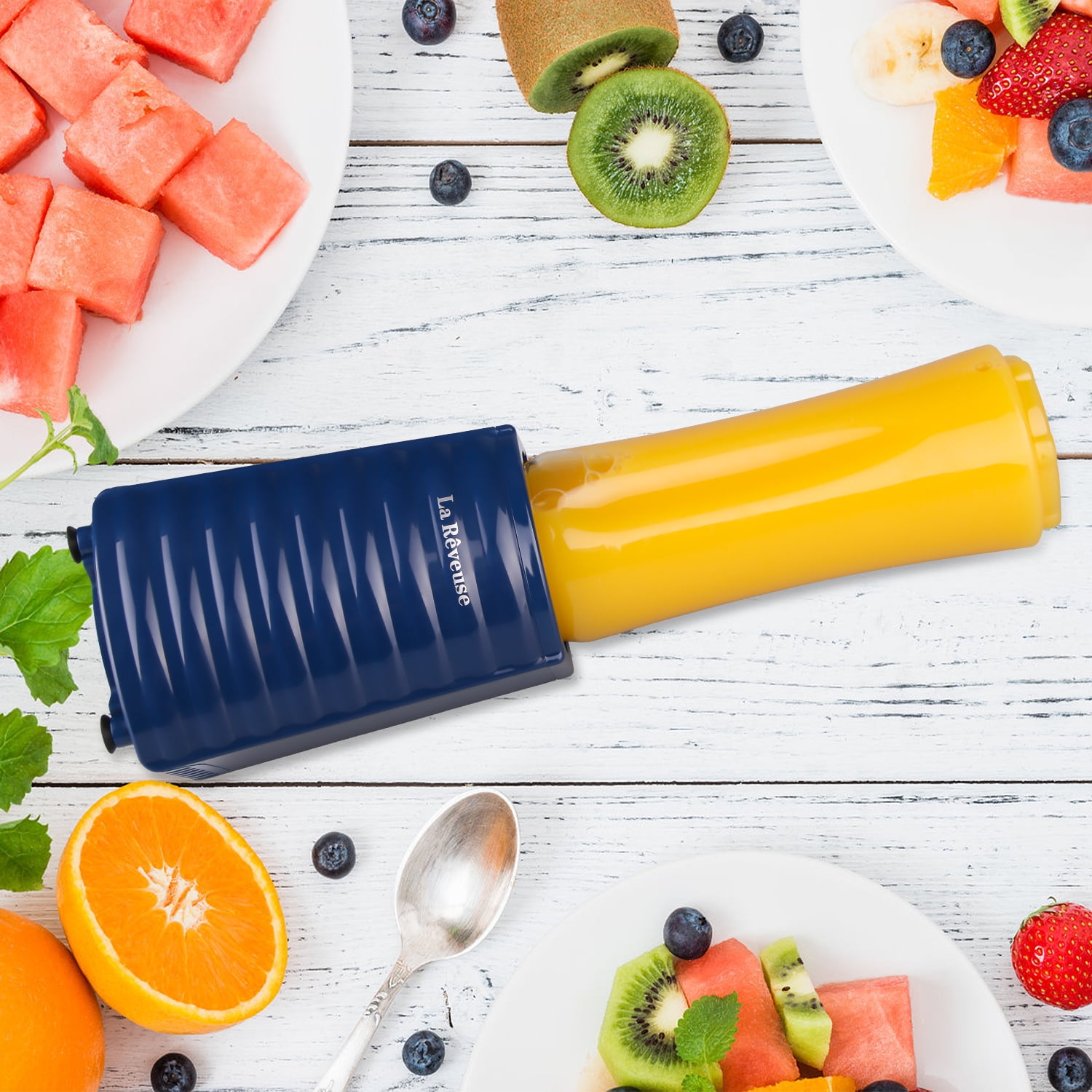 La Reveuse Smoothies Blender 300 Watt with 18 oz BPA Free Portable Travel Sports Bottle (Navy)