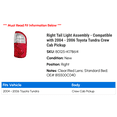 thumbnail image 2 of Right Tail Light Assembly - Compatible with 2004 - 2006 Toyota Tundra Crew Cab Pickup 2005, 2 of 2