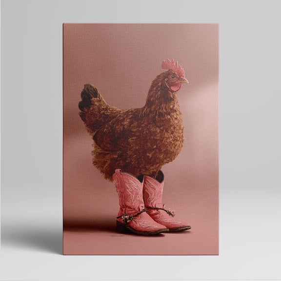 20*30cm(8*12inch) Funny Chicken Wearing Pink Cowboy Boots Framed Canvas Art Prints