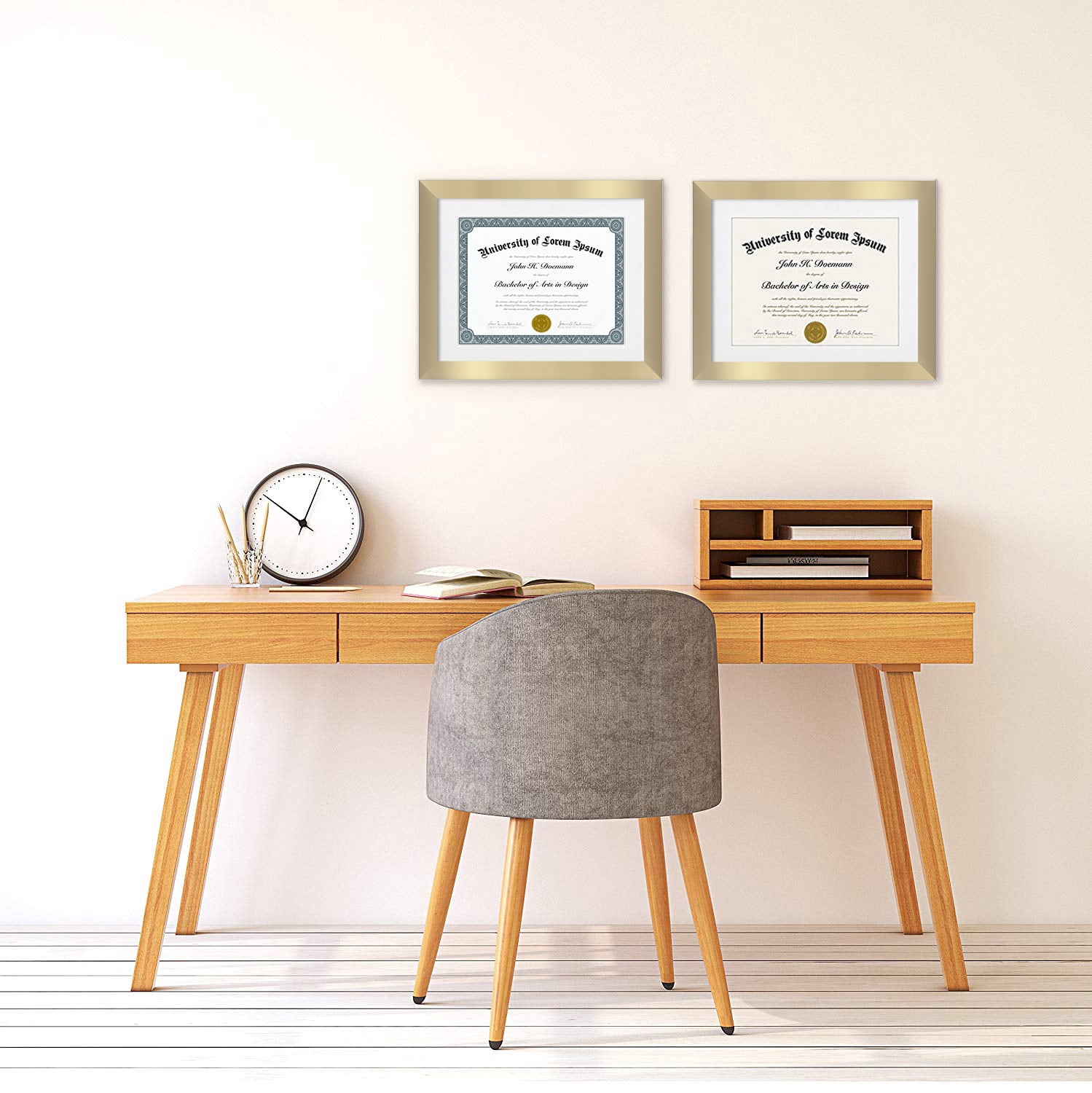 Americanflat 11x14 Diploma Frame with Mat for 8.5x11, MDF wood and shatter-resistant glass, Gold, 2 Pack