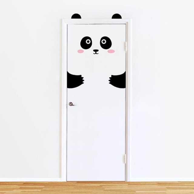 Pegatina de pared de Panda de dibujos animados, pegatina de puerta impermeable, decoración de habitación DIY extraíble Ndcxsfigh Libre de BPA