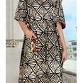 thumbnail image 5 of HAPPY BAY Women's Summer Batik Sleepwear Caftan Maxi Loungewear Dashiki House Dress with Pockets Nightgowns for Women 1X-2X Black, Geometric, 5 of 5