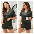 thumbnail image 6 of Silk Satin Pajama Sets for Women Ruffle Short Sleeve Button Down Pajama Set Womens Ruffle Shorts Pajama Set 2-Piece Women's Silk Sleepwear Set, S-XXL, 6 of 12